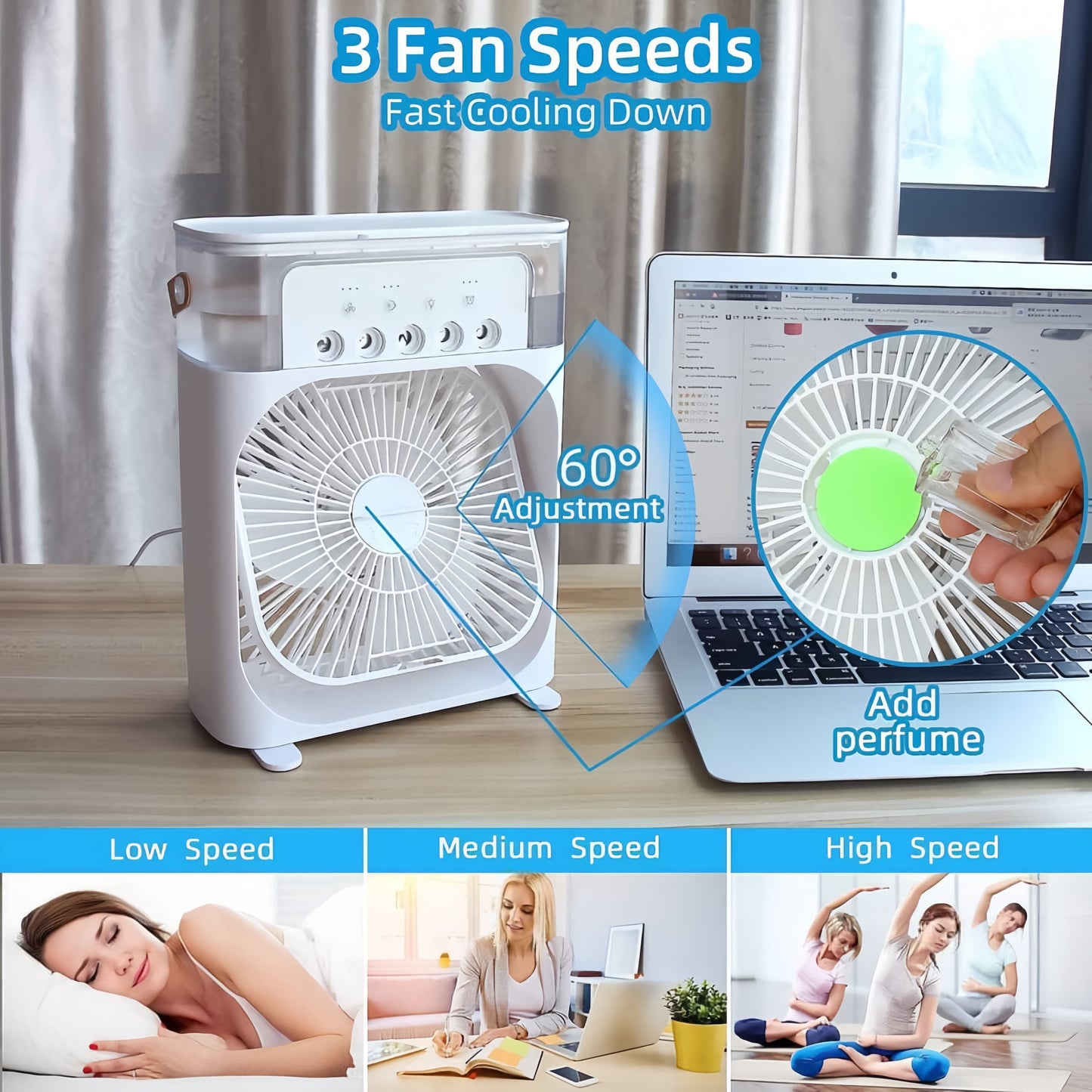 Portable Air Cooler Fan with Humidifier & USB Charging
